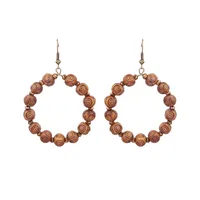 New Bohemian Wooden Bead Handmade Tassel Earrings Elegant Graceful Geometric Circle Ear Rings sku image 1