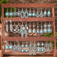 Wholesale Vintage Bohemian Turquoise Earrings Suit National Fashion Eardrops Earrings Supply main image 1