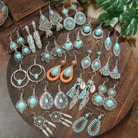 Wholesale Vintage Bohemian Turquoise Earrings Suit National Fashion Eardrops Earrings Supply main image 2