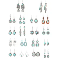 Wholesale Vintage Bohemian Turquoise Earrings Suit National Fashion Eardrops Earrings Supply main image 5
