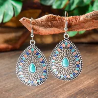 Wholesale Vintage Bohemian Turquoise Earrings Suit National Fashion Eardrops Earrings Supply sku image 12
