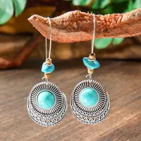 Wholesale Vintage Bohemian Turquoise Earrings Suit National Fashion Eardrops Earrings Supply sku image 27
