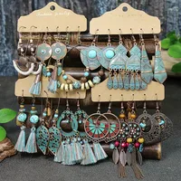 New Wholesale Hot Sale Retro Ethnic Style Earrings Combination Suit Geometric Circle Chain Ear Rings main image 1