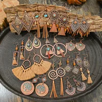 Pendientes Retro Color Café Traje Bohemio Moda Creativa Geométrica Pendientes Todos Juego Con Borlas main image 1