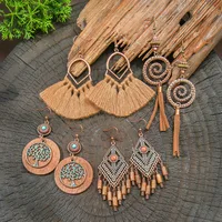 Retro Coffee Color Earrings Suit Bohemian Fashion Creative Geometric Ear Rings All Match Tassel Earrings main image 2