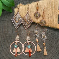 Rétro Café Couleur Boucles D'oreilles Costume Bohème Mode Créative Géométrique Boucles D'oreilles Tout Match Gland Boucles D'oreilles main image 4