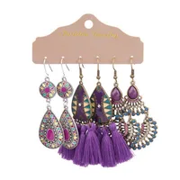 Exaggerated Earrings Vintage Purple Irregular Long Niche Ear Jewelry Tassel  Accessories Ethnic Style sku image 1