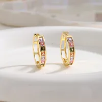 Fashion New Copper Gold-plated Inlaid Colorful Zircon Geometric Earrings sku image 3