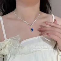 White Moonlight ~ Super Flash Zircon Water Drop Pendant Necklace Minority Fashion High Sense Temperament Wild Clavicle Chain Jewelry sku image 26