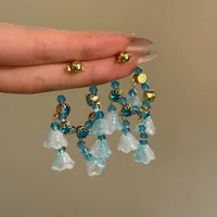 1 Pair Flower Sweet Glass Copper Drop Earrings main image 4