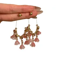 1 Pair Flower Sweet Glass Copper Drop Earrings main image 5