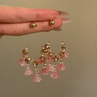 1 Pair Flower Sweet Glass Copper Drop Earrings sku image 1