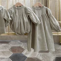 Robe Midi Fillette Style Coréen Automne Nouvelle Mode Col Chinois Robe Douce En Coton Couleur Unie Robe Parent-Enfant main image 1