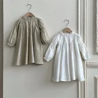 Robe Midi Fillette Style Coréen Automne Nouvelle Mode Col Chinois Robe Douce En Coton Couleur Unie Robe Parent-Enfant main image 2
