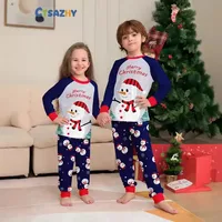 Pajamas En Flanelle De Coton Doux À Motif De Père Noël Et Homme De Neige Pour Enfants Et Adultes Couleurs Variées Vêtements De Maison Pour Toutes Les Saisons main image 3