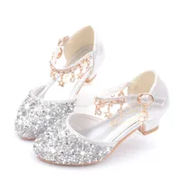 Princess High Heels Crystal Performance Silver Shoes For Girls Spring Autumn New Style Children's Footwear Low Cut Ultra Leather main image 2