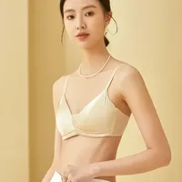 Tangge Silk Satin Thin Bra Luxury  Silk Wireless Underwear Big Chest Small Breathable Traditional Style main image 2