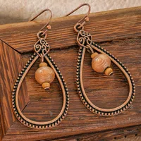New Bohemian Wooden Bead Handmade Tassel Earrings Elegant Graceful Geometric Circle Ear Rings sku image 11