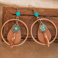 New Bohemian Wooden Bead Handmade Tassel Earrings Elegant Graceful Geometric Circle Ear Rings sku image 14