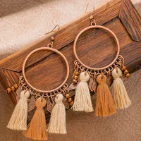 New Bohemian Wooden Bead Handmade Tassel Earrings Elegant Graceful Geometric Circle Ear Rings sku image 17