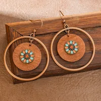 New Bohemian Wooden Bead Handmade Tassel Earrings Elegant Graceful Geometric Circle Ear Rings sku image 18