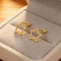 1 Pair Pentagram Round Heart Shape Simple Style 304 Stainless Steel 18K Gold Plated Ear Studs sku image 18