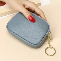 Unisex Royal Blue Grey Pink Solid Color Leather Zipper Card Holders sku image 9