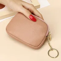 Unisex Royal Blue Grey Pink Solid Color Leather Zipper Card Holders sku image 7