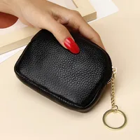 Unisex Royal Blue Grey Pink Solid Color Leather Zipper Card Holders main image 3