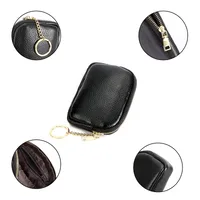 Unisex Royal Blue Grey Pink Solid Color Leather Zipper Card Holders main image 4