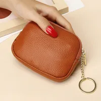 Unisex Royal Blue Grey Pink Solid Color Leather Zipper Card Holders sku image 8