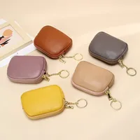 Unisex Royal Blue Grey Pink Solid Color Leather Zipper Card Holders main image 2