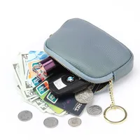 Unisex Royal Blue Grey Pink Solid Color Leather Zipper Card Holders main image 5