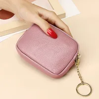 Unisex Royal Blue Grey Pink Solid Color Leather Zipper Card Holders sku image 3