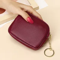 Unisex Royal Blue Grey Pink Solid Color Leather Zipper Card Holders sku image 10