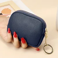 Unisex Royal Blue Grey Pink Solid Color Leather Zipper Card Holders sku image 2