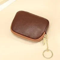 Unisex Royal Blue Grey Pink Solid Color Leather Zipper Card Holders sku image 1