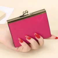 Unisex Rose Red Purple Red Solid Color Leather Card Holders sku image 3