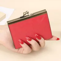 Unisex Rose Red Purple Red Solid Color Leather Card Holders sku image 2