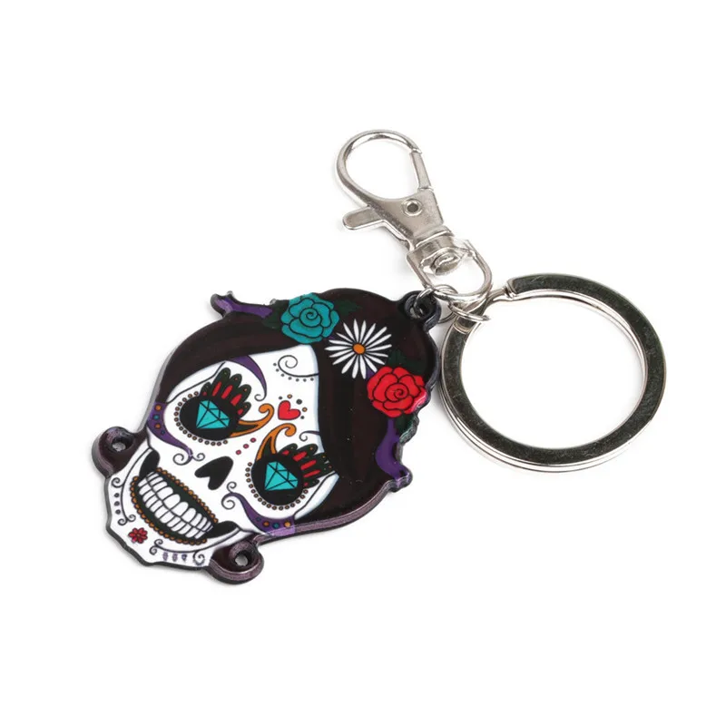 Nouveau Diy Creative Acrylique Crâne Porte-clés Halloween Fantôme Tête Pendentif Anneau En Stock En Gros