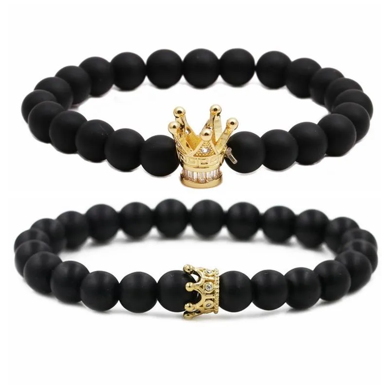 Crown Hip-Hop Vintage Style Black Matte Stone Bracelets Wholesale