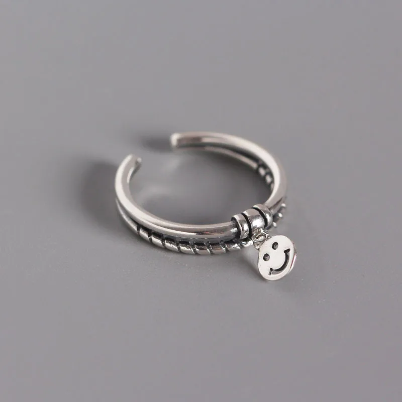 Rétro Argent Sterling 925 Géométrique Pas D'Incrustation Femmes Anneaux