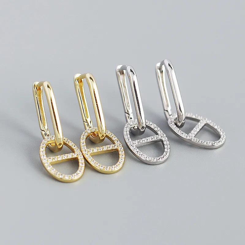 Géométrique Mode Argent Sterling 925 Gemme Placage Des Boucles D'Oreilles