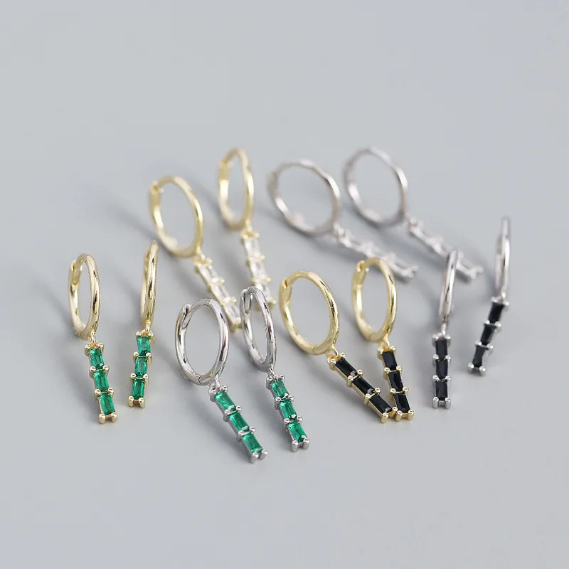 Géométrique Mode Argent Sterling 925 Gemme Placage Des Boucles D'Oreilles