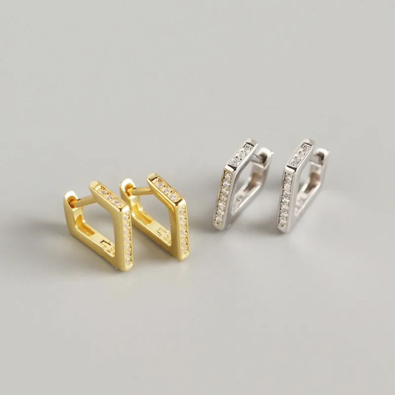 Géométrique Mode Argent Sterling 925 Gemme Placage Des Boucles D'Oreilles