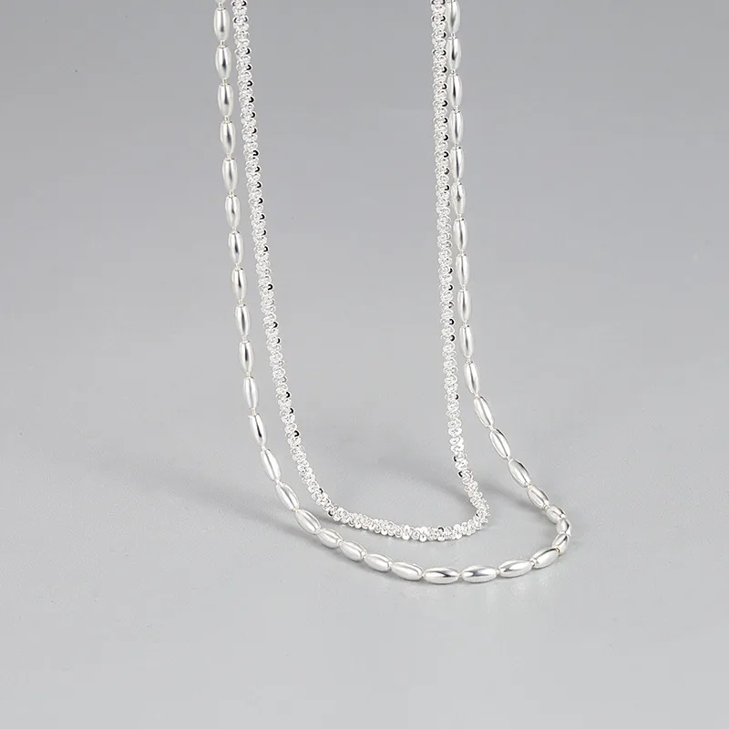 Geometric Casual Simple Style Korean Style 925 Sterling Silver Double Layer Necklaces Long Necklace Necklace Wholesale