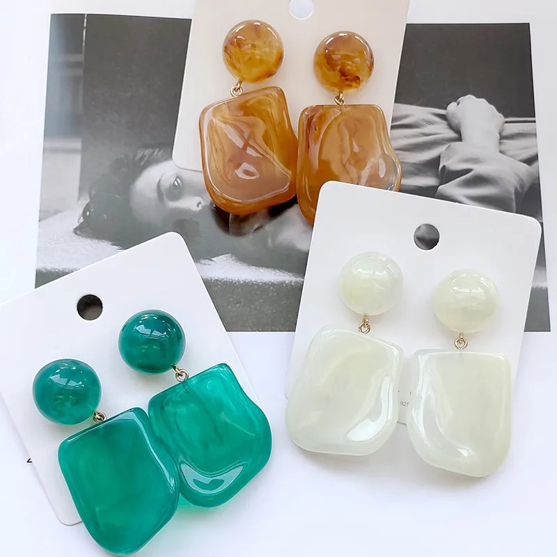 1 Paire Géométrique Rétro Résine Boucles D'oreilles