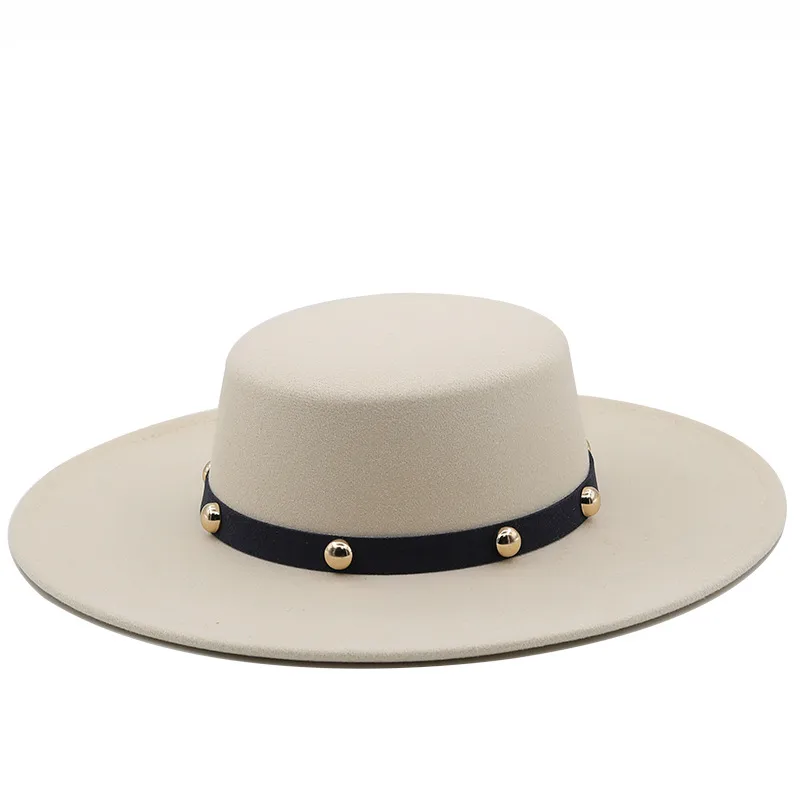 European And American Retro Multicolor Flat Top Hat Big Brim Hat Autumn And Winter Wool Felt Hat