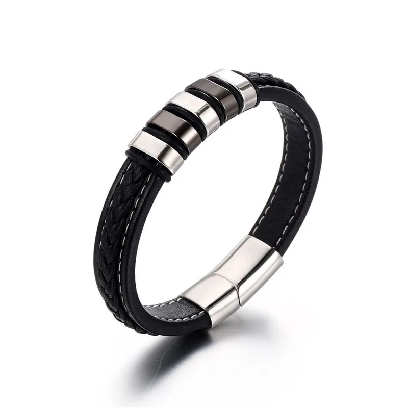 Simple Style 304 Stainless Steel Pu Leather Men'S
