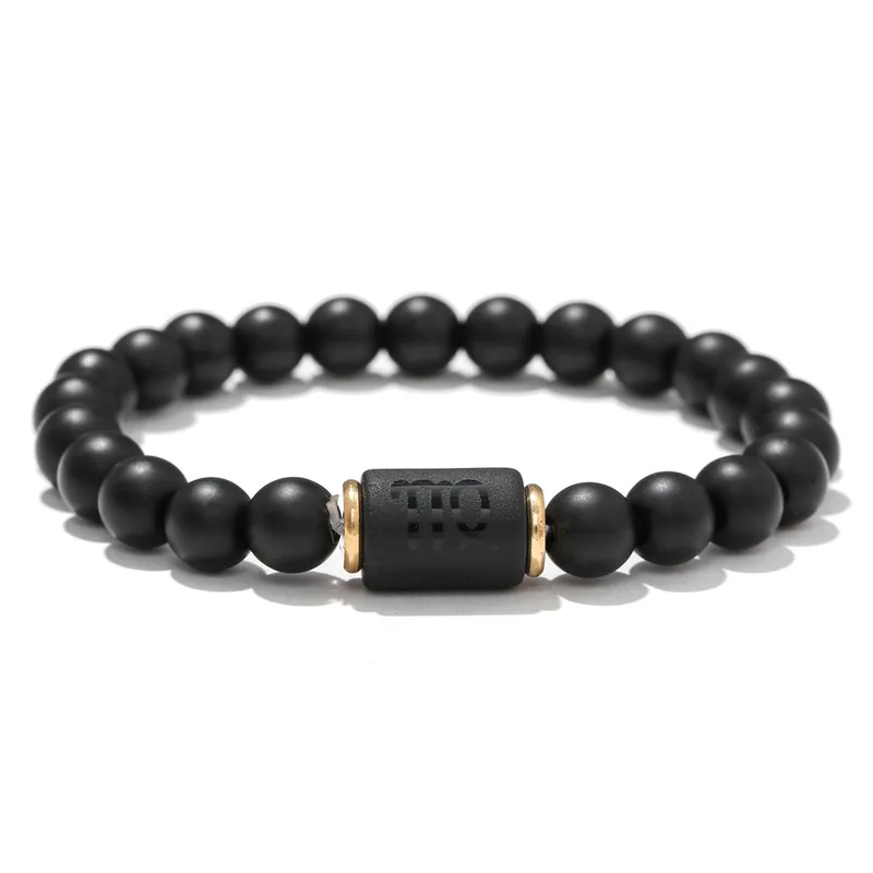 Wholesale Jewelry 12 Constellation Pattern Black Frosted Agate Beaded Bracelet Doublewinwholesale
